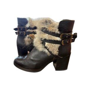 Manas Dark Brown Leather Rabbit Fur T Moro Ankle Boot 39 8.5